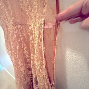 Vintage Lace Gown Dress Illusion Rose Pink